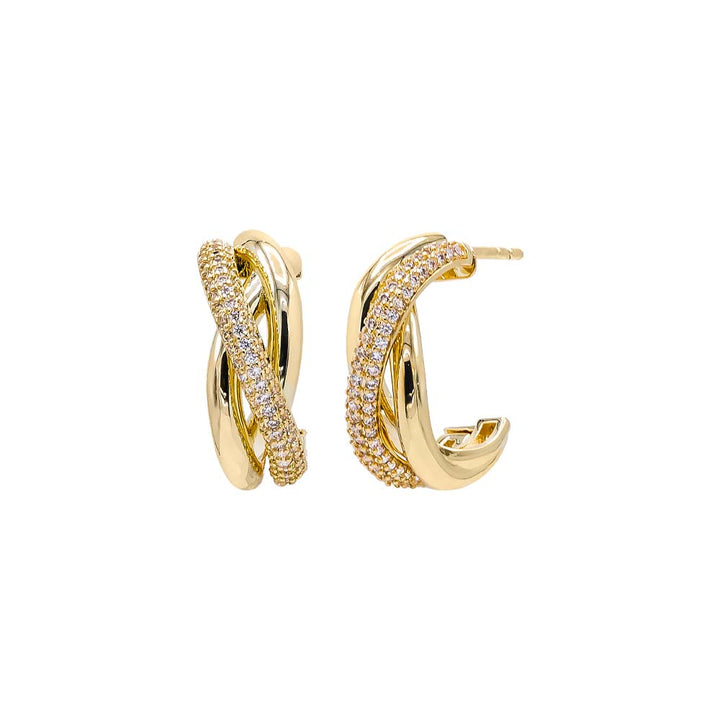 Gold Solid/Pave Mini Cluster Hoop Earring - Adina Eden's Jewels