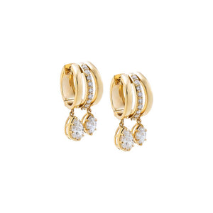 Lab Grown Diamond Pear/MarquiseTriple Band Dangles Huggie Earring 14K