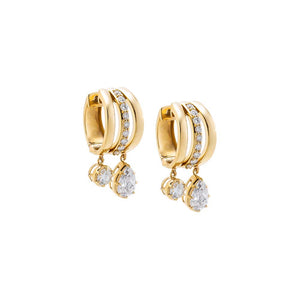 Lab Grown Diamond Pear/Round Triple Band Dangles Huggie Earring 14K