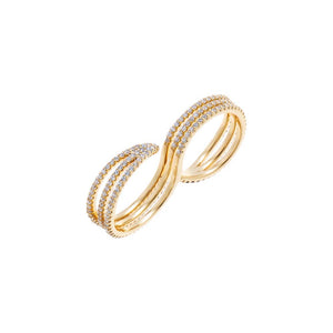 Gold / 6 Pave S Curve Double Finger Ring - Adina Eden's Jewels