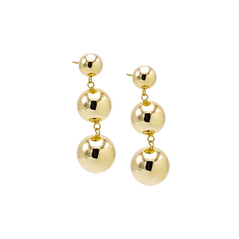 Gold Triple Graduated Ball Drop Stud Earring - Adina Eden's Jewels