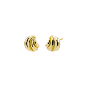 Gold Waved Button Stud Earring - Adina Eden's Jewels
