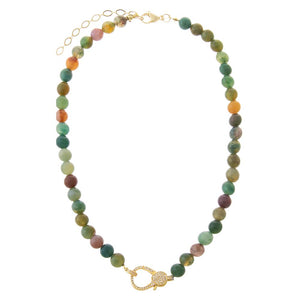 Multi-Color RainBow Indian Agate Natural Stone Pave Lobster Clasp Necklace - Adina Eden's Jewels