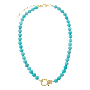 Turquoise Turquoise Natural Stone Pave Lobster Clasp Necklace - Adina Eden's Jewels