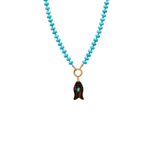Tiger Eye Turquoise Marquise Natural Stone Fish Pendant & Beaded Clicker Necklace - Adina Eden's Jewels