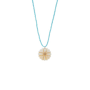 Mother of Pearl Mother of Pearl Flower With Turquoise Bead Pendant Necklace - Adina Eden's Jewels