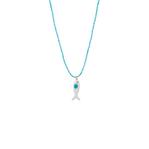 Turquoise White Enamel Fish Turquoise Beaded Pendant Necklace - Adina Eden's Jewels