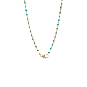 Turquoise Bezel Pave Lobster Clasp Chain Necklace