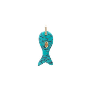 Turquoise Evil Eye Natural Stone Carved Fish Charm - Adina Eden's Jewels