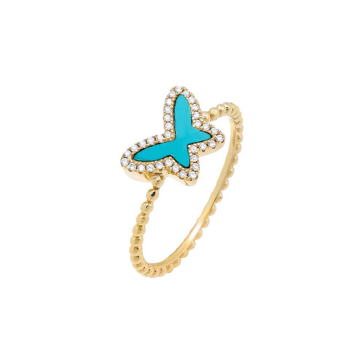 Turquoise / 6 Pave Colored Stone Butterfly Ring - Adina Eden's Jewels