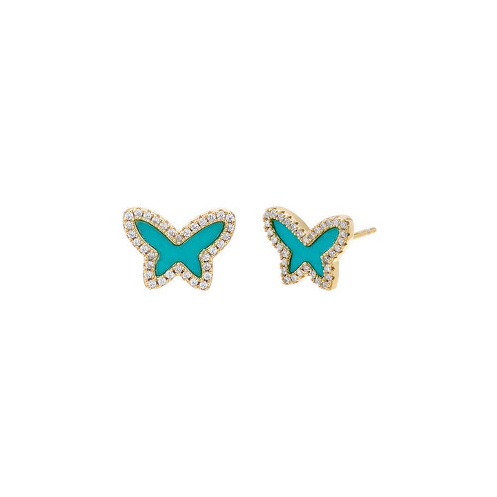 Turquoise Pave Colored Stone Butterfly Stud Earring - Adina Eden's Jewels