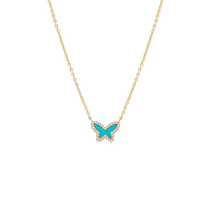 Turquoise Pave Colored Stone Butterfly Necklace - Adina Eden's Jewels