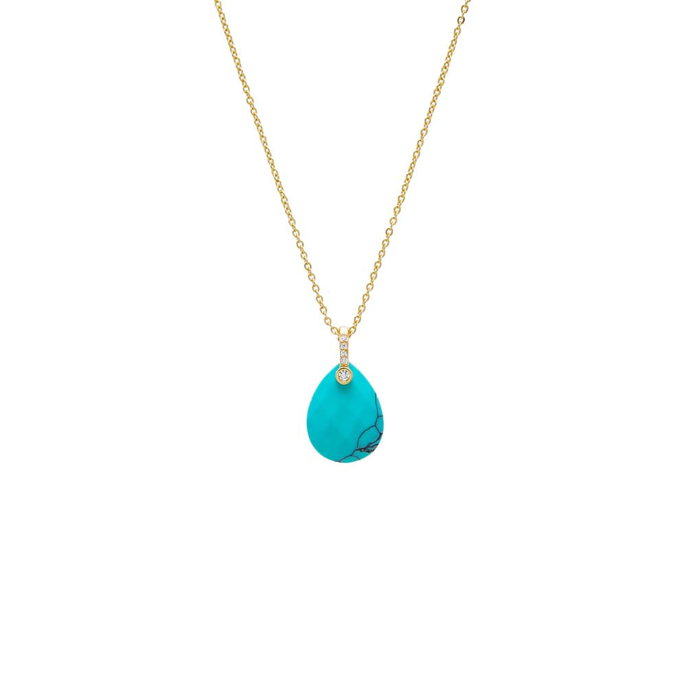 Pave Teardrop Natural Stone Pendant Necklace