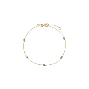 14K Turquoise Evil Eye Station Bracelet 14K