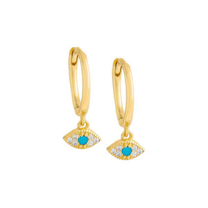 Turquoise CZ Evil Eye Huggie Earring