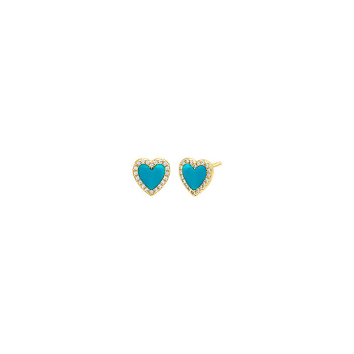 Turquoise Colored Stone Pavé Heart Stud Earring - Adina Eden's Jewels