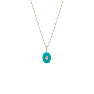 Turquoise CZ Oval Bezeled Natural Stone Pendant Necklace - Adina Eden's Jewels