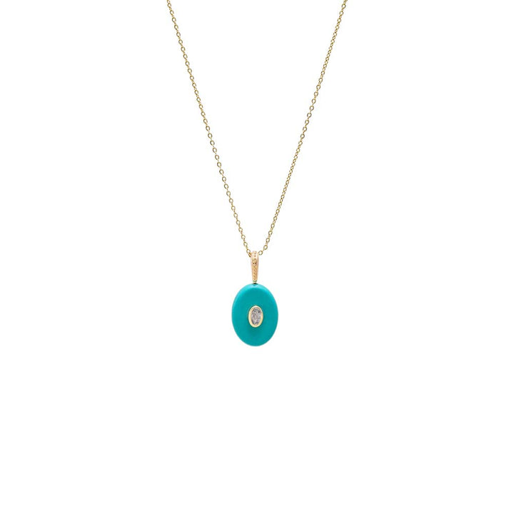 CZ Oval Bezeled Natural Stone Pendant Necklace – Adina Eden