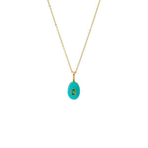 Turquoise Stone Oval Charm Necklace