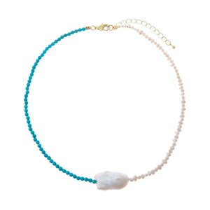 Multi-Color Ocean Mist Turquoise/ Baroque Pearl Choker Necklace - Adina Eden's Jewels