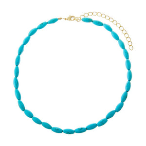 Turquoise Turquoise Oval Rice Beaded Choker Necklace - Adina Eden's Jewels