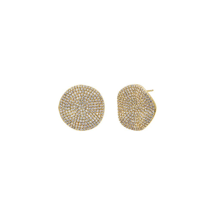 Gold Pave Indented Circle On The Ear Stud Earring - Adina Eden's Jewels