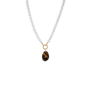 Tiger Eye Colored CZ Bezel Natural Stone Pendant Beaded Clicker Necklace - Adina Eden's Jewels