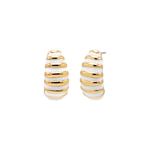 Gold Solid X Enamel Ridged Curved Stud Earring - Adina Eden's Jewels