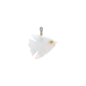 Rainbow Moon Carved Fish Diamond Charm 14K