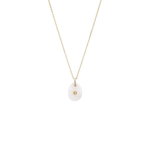 Mother of Pearl CZ Bezeled Natural Stone Pendant Necklace - Adina Eden's Jewels