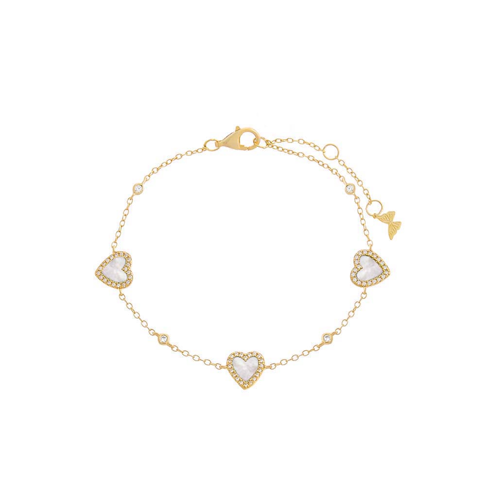 Mother of Pearl Pavé Multi Heart Stone Bracelet - Adina Eden's Jewels