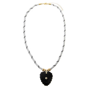 White / Black Onyx Heart Natural Stone White Rope Necklace - Adina Eden's Jewels