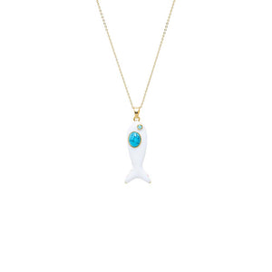 White Enamel & Turquoise Fish Charm Necklace - Adina Eden's Jewels