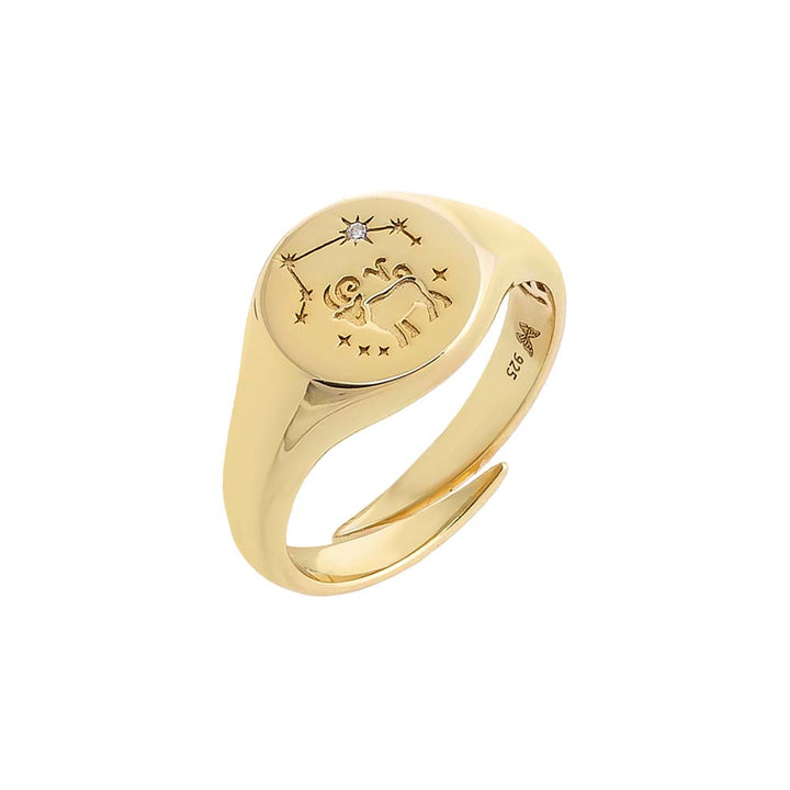 Gold / Aries Zodiac Signet Pinky Ring - Adina Eden's Jewels