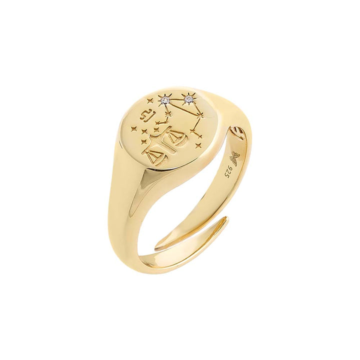 Gold / Libra Zodiac Signet Pinky Ring - Adina Eden's Jewels