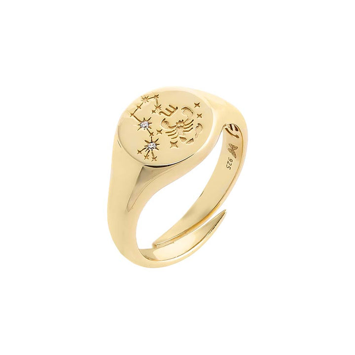Gold / Scorpio Zodiac Signet Pinky Ring - Adina Eden's Jewels