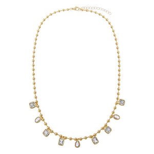 Gold Colored CZ Multi Bezel Charms Drop Ball Chain Necklace - Adina Eden's Jewels