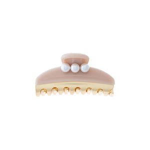 Pink Medium Triple Pearl Accented Two Tone Claw Clip - Adina Eden's Jewels