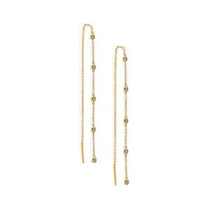 14K Gold Diamond By The Yard Bezel Drop Threader Earring 14K - Adina Eden's Jewels