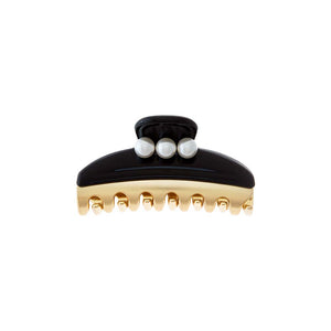 Black Medium Triple Pearl Accented Two Tone Claw Clip - Adina Eden's Jewels