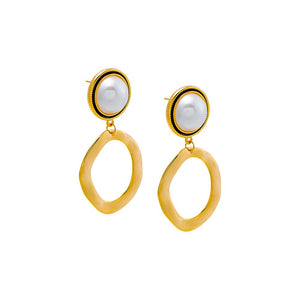 Gold Pearl & Open Oval Drop Earring - Adina Eden's Jewels