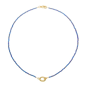 Blue / 2MM Lapis Natural Stone Beaded Chain Clicker Necklace - Adina Eden's Jewels