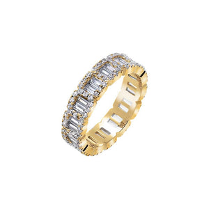 Gold / 6 CZ Baguette X Round Illusion Eternity Band Ring - Adina Eden's Jewels