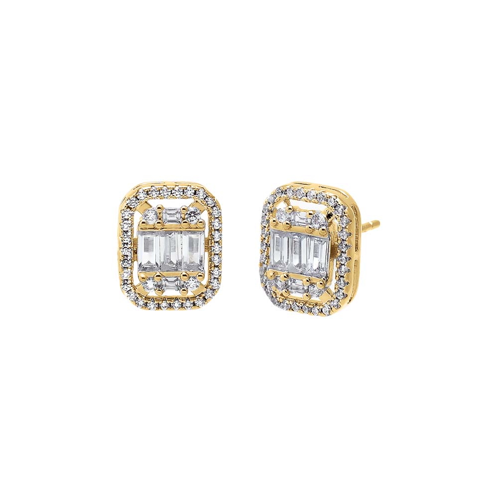 Gold CZ Rectangular Halo Stud Earring - Adina Eden's Jewels