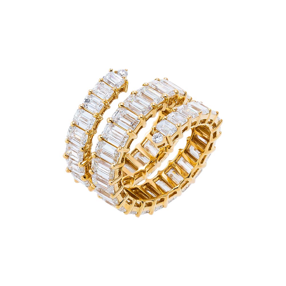 14K Gold / 7 Lab Grown Diamond Emerald Eternity Coil Ring 14K - Adina Eden's Jewels