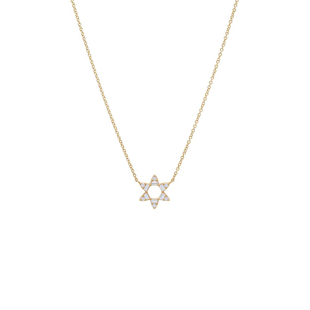 14K Gold Diamond Round X Baguette Open Star Of David Necklace 14K - Adina Eden's Jewels