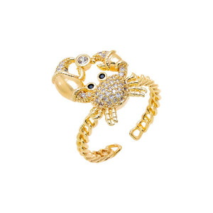 Gold Pave Crawling Lobster Adjustable Ring - Adina Eden's Jewels