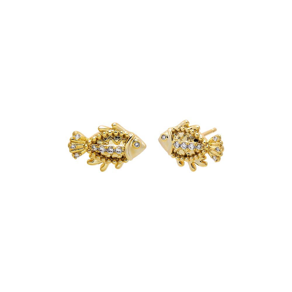 Gold CZ Fish Stud Earring - Adina Eden's Jewels