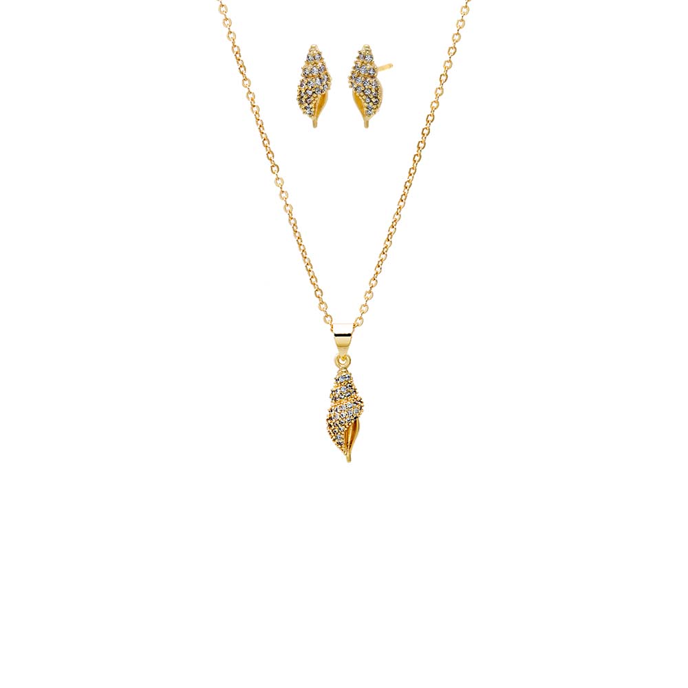 Gold Pave Shell Earring & Necklace Combo Set - Adina Eden's Jewels
