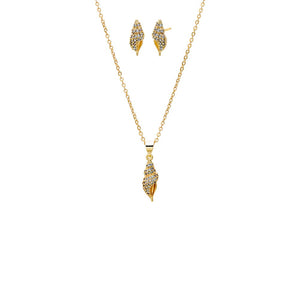 Gold Pave Shell Earring & Necklace Combo Set - Adina Eden's Jewels